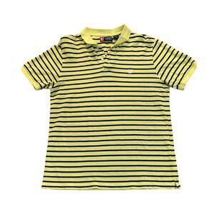 Vintage Y2K Chaps Polo Shirt Mens Large Short Sleeve Yellow & Navy Striped Golf